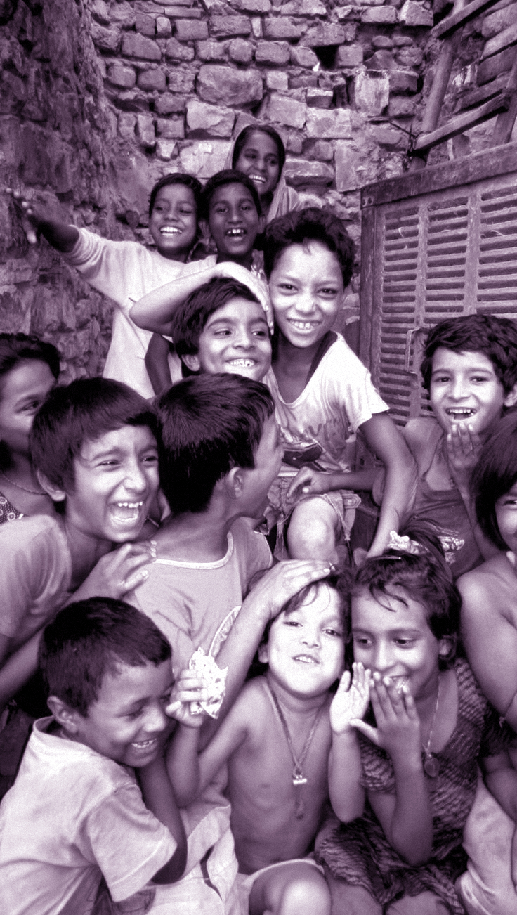 Volunteer teaching children